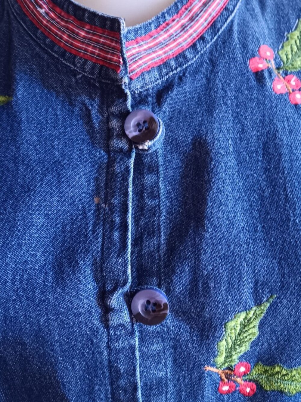 Embroidered Denim Jacket Women's Petite Medium PM Christmas Appleseeds Cottage